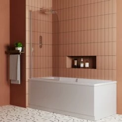 Drench Keyhole Shower Bath & Shower Screen -Drench Store drench keyhole shower bath 1700 chrome curved screen lifestyle 2