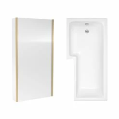 Drench L Shaped Shower Bath With Brushed Brass Shower Screen & Panel - 1500mm -Drench Store drench l shape shower bath screen panel 1500 left hand cutout