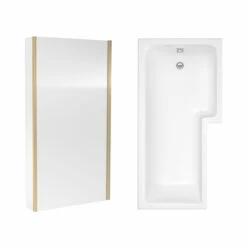 Drench L Shaped Shower Bath With Brushed Brass Shower Screen & Panel - 1500mm -Drench Store drench l shape shower bath screen panel 1500 right hand cutout