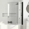 Drench Curved Matt Black Hinged P-Bath Screen - 1433 X 715mm -Drench Store drench matt black p shape bath screen zoom