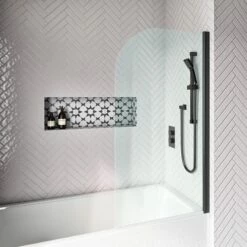 Vellamo City 6mm Matt Black Curved Corner Hinged Bath Screen - 1430 X 785mm