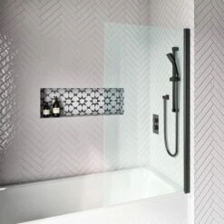 Vellamo City 6mm Matt Black Square Corner Hinged Bath Screen - 1430 X 785mm