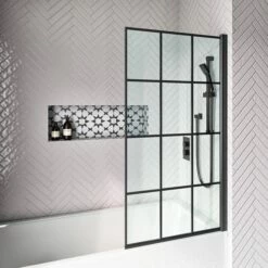 Vellamo City 6mm Matt Black Framed Hinged Bath Screen - 1430 X 785mm