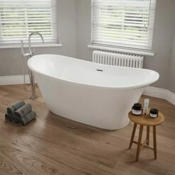Riley Acrylic White Freestanding Bath - 1680 X 700mm -Drench Store drench riley freestanding bath lifestyle 2