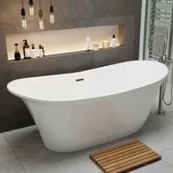 Riley Acrylic White Freestanding Bath - 1680 X 700mm -Drench Store drench riley freestanding white bath lifestyle