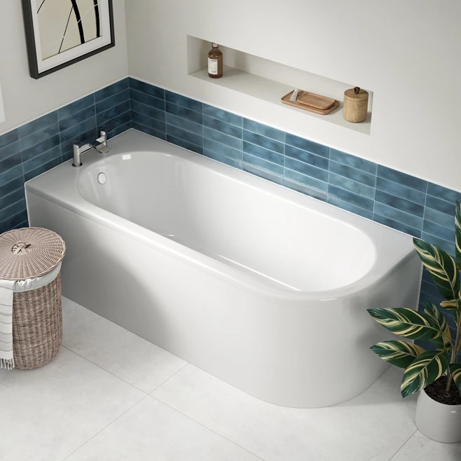 Drench J Shaped Single Ended Corner Bath & Bath Panel - 1700 X 720mm 3 Drench J Shaped Single Ended Corner Bath & Bath Panel - 1700 X 720mm