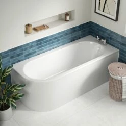 Drench J Shaped Single Ended Corner Bath & Bath Panel - 1700 X 720mm 11 Drench J Shaped Single Ended Corner Bath & Bath Panel - 1700 X 720mm -Drench Store drench single ended j shape right bath lifestyle