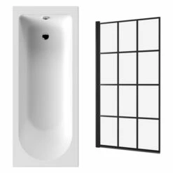 Drench Straight Single Ended Curved Bath & Matt Black Shower Screen 21 Drench Straight Single Ended Curved Bath & Matt Black Shower Screen -Drench Store drench straight se curved bath 1700x700 black framed screen cutout