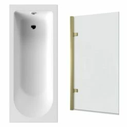 Drench Straight Single Ended Curved Bath & Brushed Brass Shower Screen -Drench Store drench straight se curved bath 1700x700 brushed brass square screen cutout