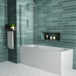 Drench Straight Single Ended Curved Bath & Shower Screen -Drench Store drench straight se curved bath 1700x700 chrome curved screen lifestyle 2