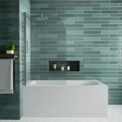 Drench Straight Single Ended Curved Bath & Shower Screen -Drench Store drench straight se curved bath 1700x700 chrome curved screen lifestyle