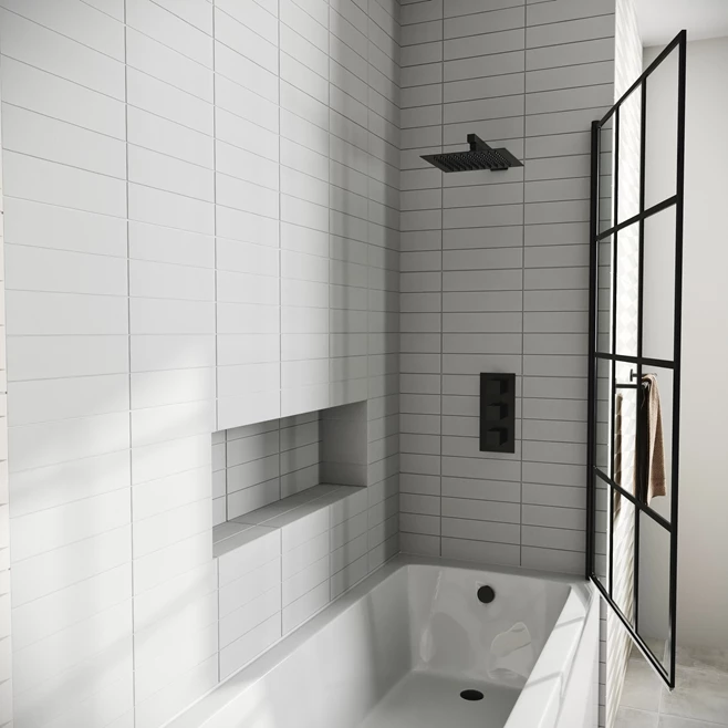 Drench Straight Single Ended Curved Bath & Matt Black Shower Screen 6 Drench Straight Single Ended Curved Bath & Matt Black Shower Screen - Image 4