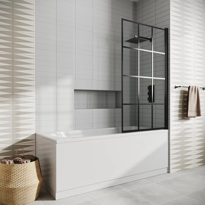 Drench Straight Single Ended Curved Bath & Matt Black Shower Screen 4 Drench Straight Single Ended Curved Bath & Matt Black Shower Screen - Image 2