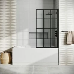 Drench Straight Single Ended Curved Bath & Matt Black Shower Screen