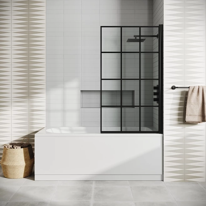 Drench Straight Single Ended Curved Bath & Matt Black Shower Screen 3 Drench Straight Single Ended Curved Bath & Matt Black Shower Screen