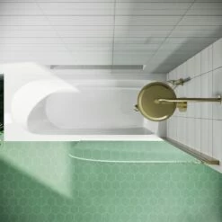 Drench Straight Single Ended Curved Bath & Brushed Brass Shower Screen -Drench Store drench straight se curved shower bath brushed brass curved screen top view