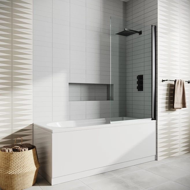 Drench Straight Single Ended Curved Bath & Matt Black Shower Screen 8 Drench Straight Single Ended Curved Bath & Matt Black Shower Screen - Image 6