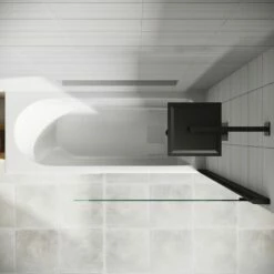 Drench Straight Single Ended Curved Bath & Matt Black Shower Screen 18 Drench Straight Single Ended Curved Bath & Matt Black Shower Screen -Drench Store drench straight se curved shower bath smoked glass screen top view