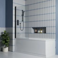 Drench Straight Single Ended Square Bath & Shower Screen -Drench Store drench straight se square bath 1700x700 black square screen lifestyle 2