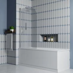 Drench Straight Single Ended Square Bath & Shower Screen -Drench Store drench straight se square bath 1700x700 curved chrome screen lifestyle 2