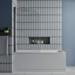 Drench Straight Single Ended Square Bath & Shower Screen -Drench Store drench straight se square bath 1700x700 curved chrome screen lifestyle