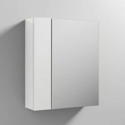 Emily 600mm Mirror Cabinet With Offset Door -Drench Store emily 600 offset mirrored cabinet gloss white lifestyle