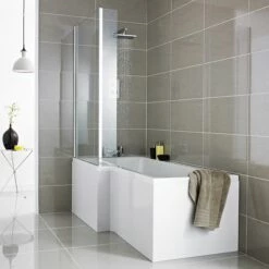 Emily 1700mm L-Shaped Square Front Bath Panel -Drench Store emily front bath panel gloss white lifestyle 2