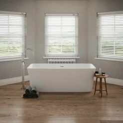 George Acrylic White Freestanding Bath - 1700 X 750mm -Drench Store george freestanding bath white overflow cover lifestyle 1