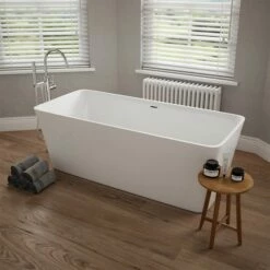 George Acrylic White Freestanding Bath - 1700 X 750mm -Drench Store george freestanding bath white overflow cover lifestyle 2