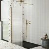 Harbour Contour 8mm Fluted Brushed Brass Glass Screen For Walk In Shower & Wetrooms -Drench Store harbour fluted b brass walk in screen 900 lifestyle