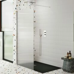 Harbour Contour 8mm Fluted Polished Chrome Glass Screen For Walk In Shower & Wetrooms