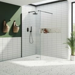 Harbour I10 10mm Easy Clean 2m Tall Wetroom Panel - Matt Black -Drench Store harbour i10 shower panel black room set