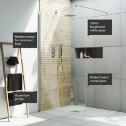 Harbour I10 10mm Easy Clean 2m Tall Wetroom Panel - Chrome -Drench Store harbour i10 shower panel chrome feature call outs