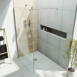 Harbour I10 10mm Easy Clean 2m Tall Wetroom Panel - Chrome -Drench Store harbour i10 shower panel chrome top