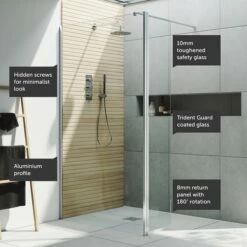 Harbour I10 10mm Easy Clean 2m Tall Wetroom Panel & Hinged Return Panel - Chrome -Drench Store harbour i10 shower panel with return chrome feature call outs