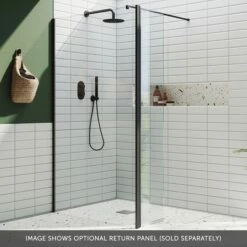 Harbour I10 10mm Easy Clean 2m Tall Wetroom Panel - Matt Black -Drench Store harbour i10 shower panel with return panel black banner 2