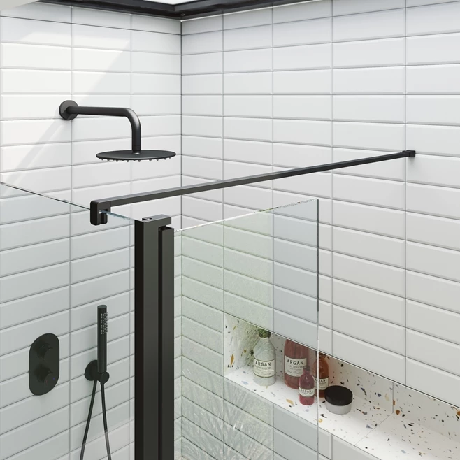 Harbour I10 10mm Easy Clean 2m Tall Wetroom Panel & Hinged Return Panel - Matt Black 6 Harbour I10 10mm Easy Clean 2m Tall Wetroom Panel & Hinged Return Panel - Matt Black - Image 4