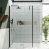 Harbour I10 10mm Easy Clean 2m Tall Wetroom Panel & Hinged Return Panel - Matt Black -Drench Store harbour i10 shower panel with return panel black front