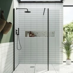 Harbour I10 10mm Easy Clean 2m Tall Wetroom Panel & Hinged Return Panel - Matt Black