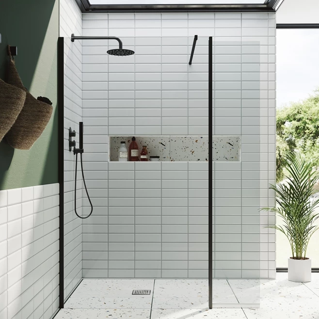 Harbour I10 10mm Easy Clean 2m Tall Wetroom Panel & Hinged Return Panel - Matt Black 3 Harbour I10 10mm Easy Clean 2m Tall Wetroom Panel & Hinged Return Panel - Matt Black