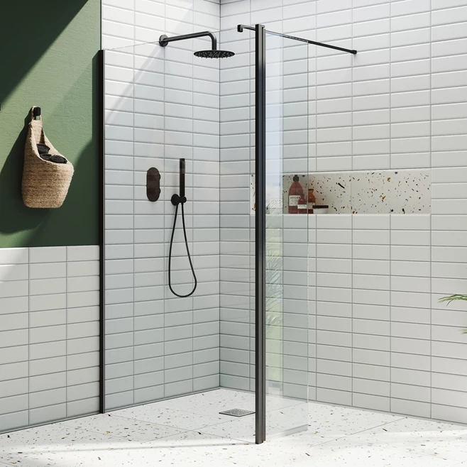 Harbour I10 10mm Easy Clean 2m Tall Wetroom Panel & Hinged Return Panel - Matt Black 4 Harbour I10 10mm Easy Clean 2m Tall Wetroom Panel & Hinged Return Panel - Matt Black - Image 2