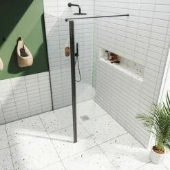 Harbour I10 10mm Easy Clean 2m Tall Wetroom Panel & Hinged Return Panel - Matt Black 11 Harbour I10 10mm Easy Clean 2m Tall Wetroom Panel & Hinged Return Panel - Matt Black -Drench Store harbour i10 shower panel with return panel black top