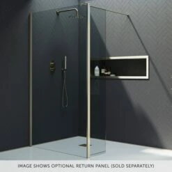 Harbour I10 10mm Easy Clean 2m Tall Wetroom Panel - Brushed Brass -Drench Store harbour i10 shower panel with return panel brass banner 2