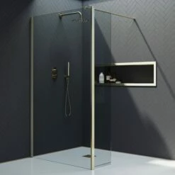 Harbour I10 10mm Easy Clean 2m Tall Wetroom Panel & Hinged Return Panel - Brushed Brass
