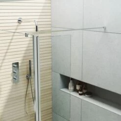 Harbour I10 10mm Easy Clean 2m Tall Wetroom Panel & Hinged Return Panel - Chrome -Drench Store harbour i10 shower panel with return panel chrome detail