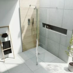 Harbour I10 10mm Easy Clean 2m Tall Wetroom Panel & Hinged Return Panel - Chrome -Drench Store harbour i10 shower panel with return panel chrome top