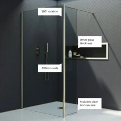 Harbour I10 Hinged 8mm Return Panel For Harbour I10 Glass Panels - Brushed Brass -Drench Store harbour i10 shower return panel brass call outs