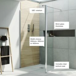 Harbour I10 Hinged 8mm Return Panel For Harbour I10 Wetroom Panels - Chrome -Drench Store harbour i10 shower return panel chrome call outs