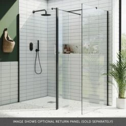 Harbour I10 10mm Easy Clean 2m Tall Wetroom 2 Panel Pack - Matt Black -Drench Store harbour i10 shower two panels with return black banner 3