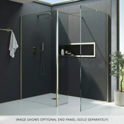 Harbour I10 10mm Easy Clean 2m Tall Wetroom Panel & Hinged Return Panel - Brushed Brass -Drench Store harbour i10 shower two panels with return brass banner 2